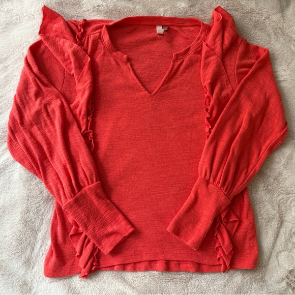 Anthropologie Pilcro Ruffle Popover Blouse Top Coral Size S - Picture 6 of 8